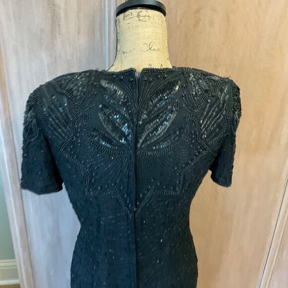 Vintage Adriana Papel evening black beaded sequin silk midi dress cocktail sz 8 - Picture 9 of 16
